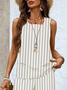 Damen Gestreift Rundhals Ärmellos Bequem Lässig Print Bluse mit Hose Zweiteiliges Set
