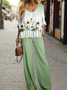 Damen Geblümt Rundhals Langarm Bequem Lässig Print Bluse mit Hose Zweiteiliges Set