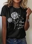 Lässig Geblümt Rundhals Kurzarm T-Shirt