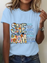 Lässig Textbriefe Rundhals Kurzarm T-Shirt