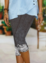 Lässig Geblümt Caprihosen Elastische Taille Print Hose