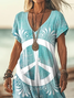 Damen Hippie V-Ausschnitt Kurzarm Bequem Lässig Print Maxikleid