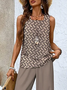 Damen Geometrisch Rundhals Ärmellos Bequem Lässig Print Bluse mit Hose Zweiteiliges Set