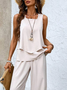 Damen Unifarben Rundhals Ärmellos Bequem Lässig Bluse mit Hose Zweiteiliges Set