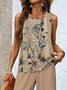 Damen Geblümt Rundhals Ärmellos Bequem Lässig Print Bluse mit Hose Zweiteiliges Set