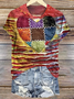Lässig Gestreift V-Ausschnitt Kurzarm T-Shirt