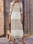 Damen Gestreift Frühling/Herbst Kleid Rundhals Langarm T-Shirt-Kleid H-Linie Kleid