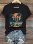 Lässig Textbriefe V-Ausschnitt Kurzarm T-Shirt