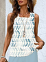 Damen Geometrisch Rundhals Ärmellos Bequem Lässig Print Bluse mit Hose Zweiteiliges Set