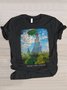 Lässig Malerei Rundhals Kurzarm T-Shirt