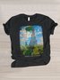 Lässig Malerei Rundhals Kurzarm T-Shirt