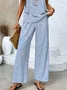Damen Gestreift Rundhals Ärmellos Bequem Lässig Bluse mit Hose Zweiteiliges Set