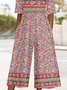 Damen Halbarm V-Ausschnitt Weit Knöchelhose Täglich Retro Ethnisch Normal T-Shirt Jumpsuit
