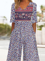 Damen Halbarm V-Ausschnitt Weit Knöchelhose Täglich Retro Ethnisch Normal T-Shirt Jumpsuit
