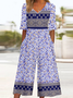 Damen Halbarm V-Ausschnitt Weit Knöchelhose Täglich Retro 3d Drucken Normal T-Shirt Jumpsuit