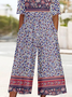 Damen Halbarm V-Ausschnitt Weit Knöchelhose Täglich Retro Ethnisch Normal T-Shirt Jumpsuit