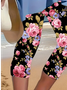 Damen Geblümt Caprihosen Elastische Taille Hose Lässig Sommer Hose