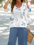 Damen Geblümt Rundhals Langarm Bequem Lässig Print Bluse mit Hose Zweiteiliges Set
