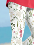 Lässig Geblümt Caprihosen Elastische Taille Print Hose