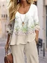 Damen Geblümt Rundhals Langarm Bequem Lässig Print Bluse mit Hose Zweiteiliges Set