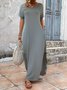 Damen Unifarben Sommer Kleid V-Ausschnitt Kurzarm T-Shirt-Kleid H-Linie Kleid