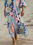 Damen Paisley V-Ausschnitt Langarm Bequem Retro Maxikleid