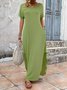 Damen Unifarben Sommer Kleid V-Ausschnitt Kurzarm T-Shirt-Kleid H-Linie Kleid