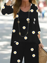 Damen Geblümt Rundhals Langarm Bequem Lässig Print Bluse mit Hose Zweiteiliges Set