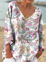Lässig Paisley V-Ausschnitt Langarm T-Shirt