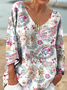 Lässig Paisley V-Ausschnitt Langarm T-Shirt