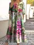 Damen Geblümt Rundhals Kurzarm Bequem Lässig Maxikleid