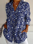 Hemdkragen Langarm Paisley Regelmäßig Mikroelastizität Regelmäßige Passform Bluse für Damen