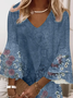 Damen Geblümt Sommer Print Kleid V-Ausschnitt Halbarm Klassisch H-Linie Kleid