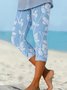 Lässig Geblümt Caprihosen Elastische Taille Print Hose