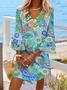 Damen Geblümt Sommer Print Kleid V-Ausschnitt Halbarm Klassisch H-Linie Kleid