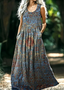 Damen Geometrisch V-Ausschnitt Ärmellos Bequem Retro Maxikleid