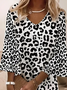 Damen Leopard Sommer Print Kleid V-Ausschnitt Halbarm Klassisch H-Linie Kleid