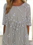 Damen Geblümt Sommer Print Kleid Rundhals Kurzarm Etuikleid H-Linie Kleid