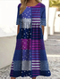 Damen Geometrisch Rundhals Kurzarm Bequem Lässig Maxikleid