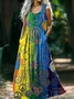 Damen Geometrisch V-Ausschnitt Ärmellos Bequem Retro Maxikleid