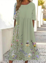Damen Geblümt Sommer Print Kleid Rundhals Kurzarm Etuikleid H-Linie Kleid