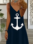 Damen Anker Sommer Print Kleid V-Ausschnitt Ärmellos Unterhose Kleid X-Linie Kleid