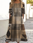Damen Geometrisch Rundhals Kurzarm Bequem Lässig Maxikleid