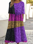 Damen Geometrisch Rundhals Kurzarm Bequem Lässig Maxikleid