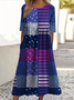 Damen Geometrisch Rundhals Kurzarm Bequem Lässig Maxikleid