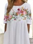 Damen Geblümt Sommer Print Kleid Rundhals Kurzarm Etuikleid H-Linie Kleid