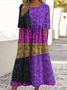 Damen Geometrisch Rundhals Kurzarm Bequem Lässig Maxikleid