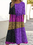 Damen Geometrisch Rundhals Kurzarm Bequem Lässig Maxikleid