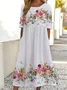 Damen Geblümt Sommer Print Kleid Rundhals Kurzarm Etuikleid H-Linie Kleid