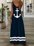 Damen Anker Sommer Print Kleid V-Ausschnitt Ärmellos Unterhose Kleid X-Linie Kleid